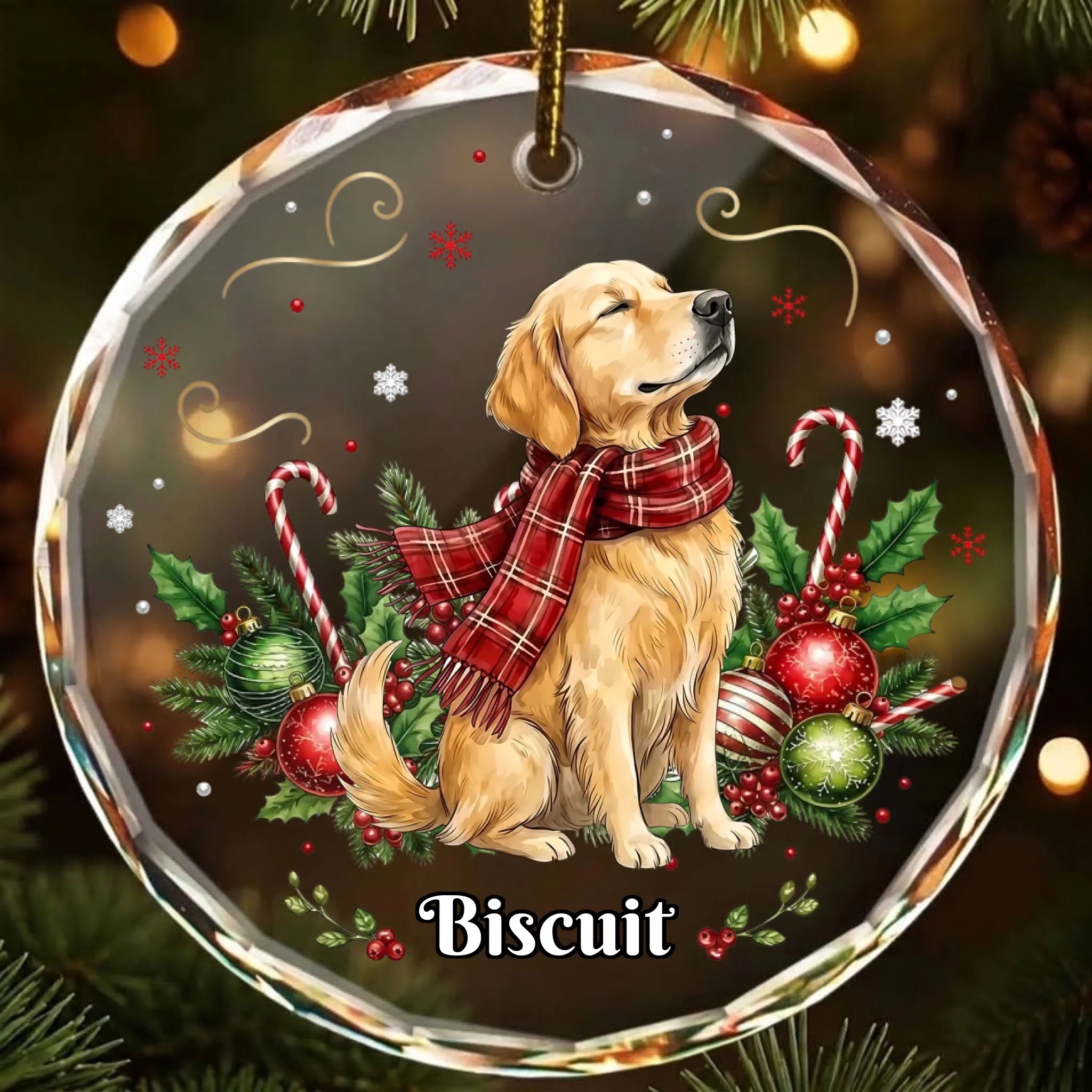Personalized round glass ornament with your pet photo