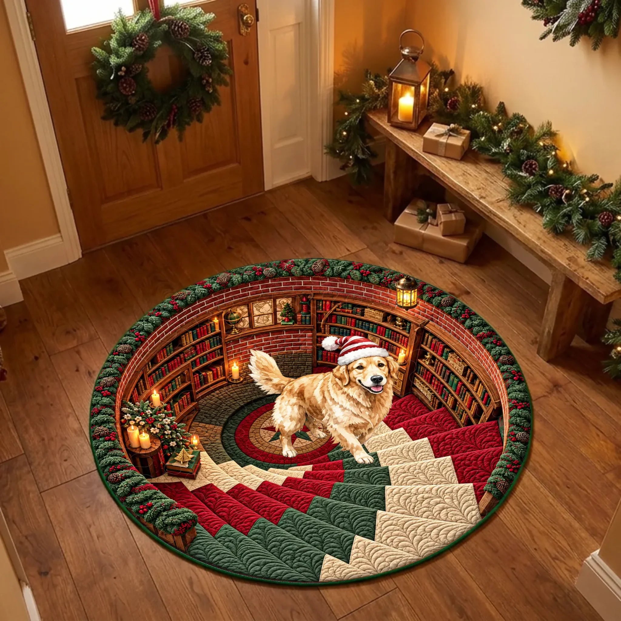 Personalized Christmas pet quilted round rug