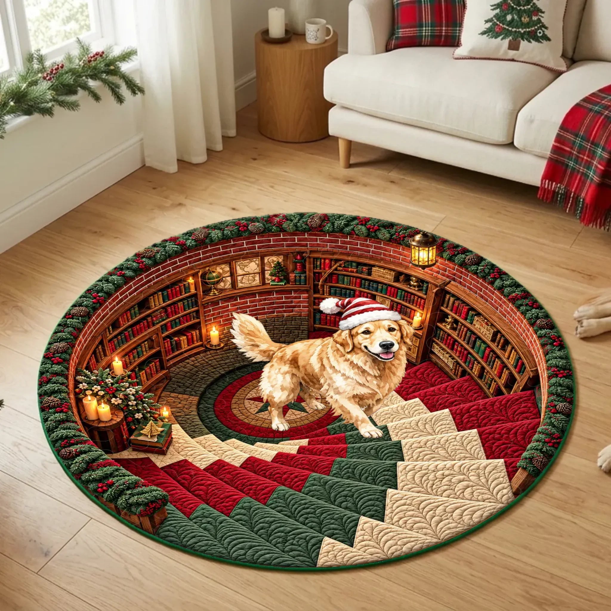 Personalized Christmas pet quilted round rug