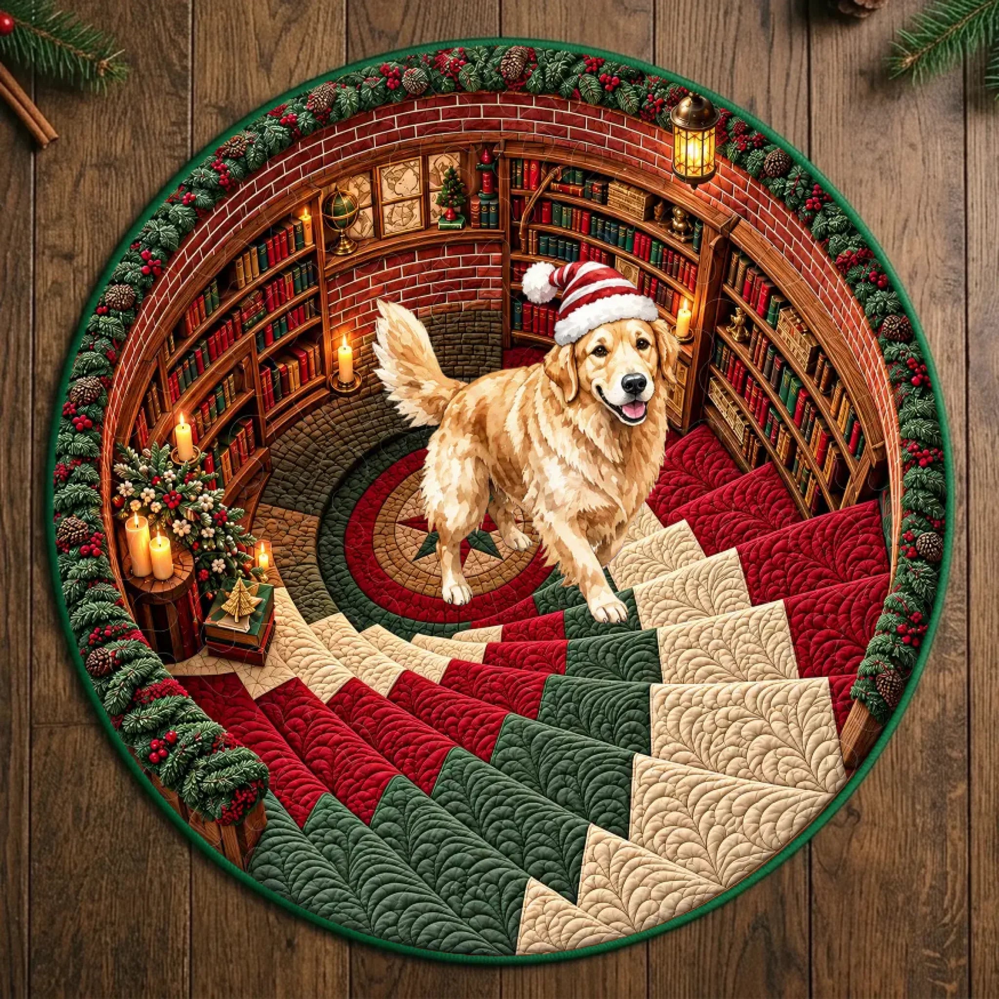 Personalized Christmas pet quilted round rug