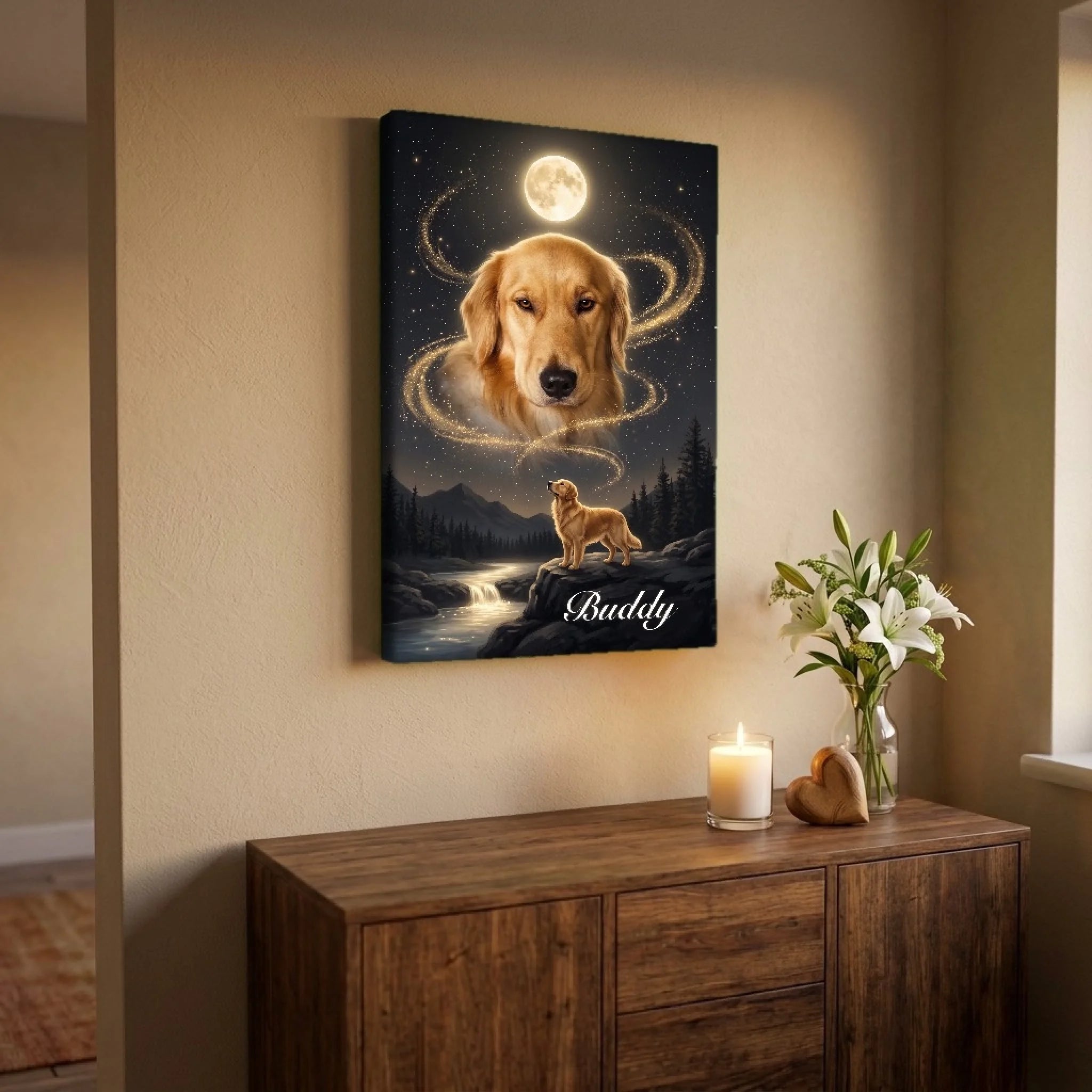 Moonlight Night Sky pet memorial canvas
