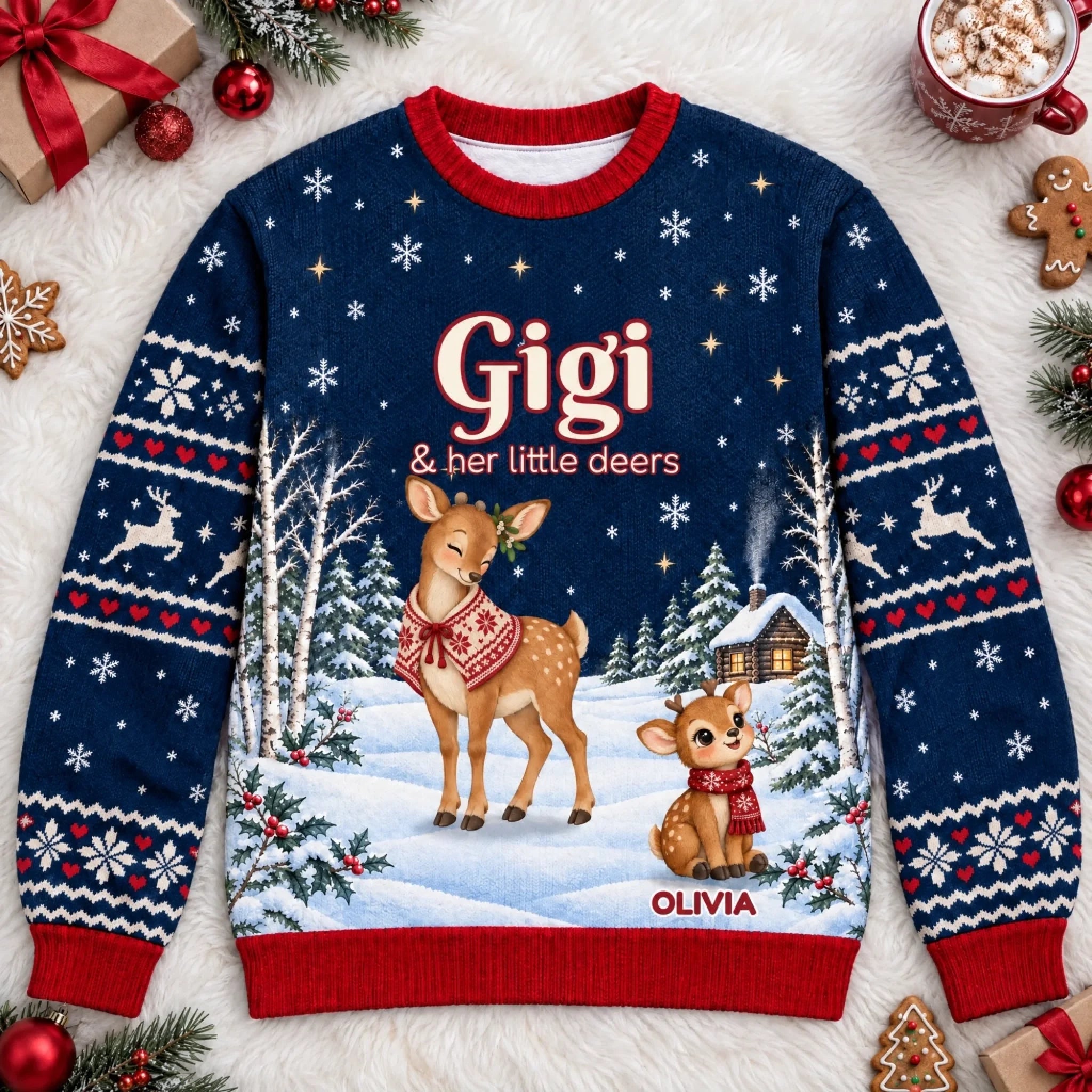 Gigi reindeer sweatshirt flat lay