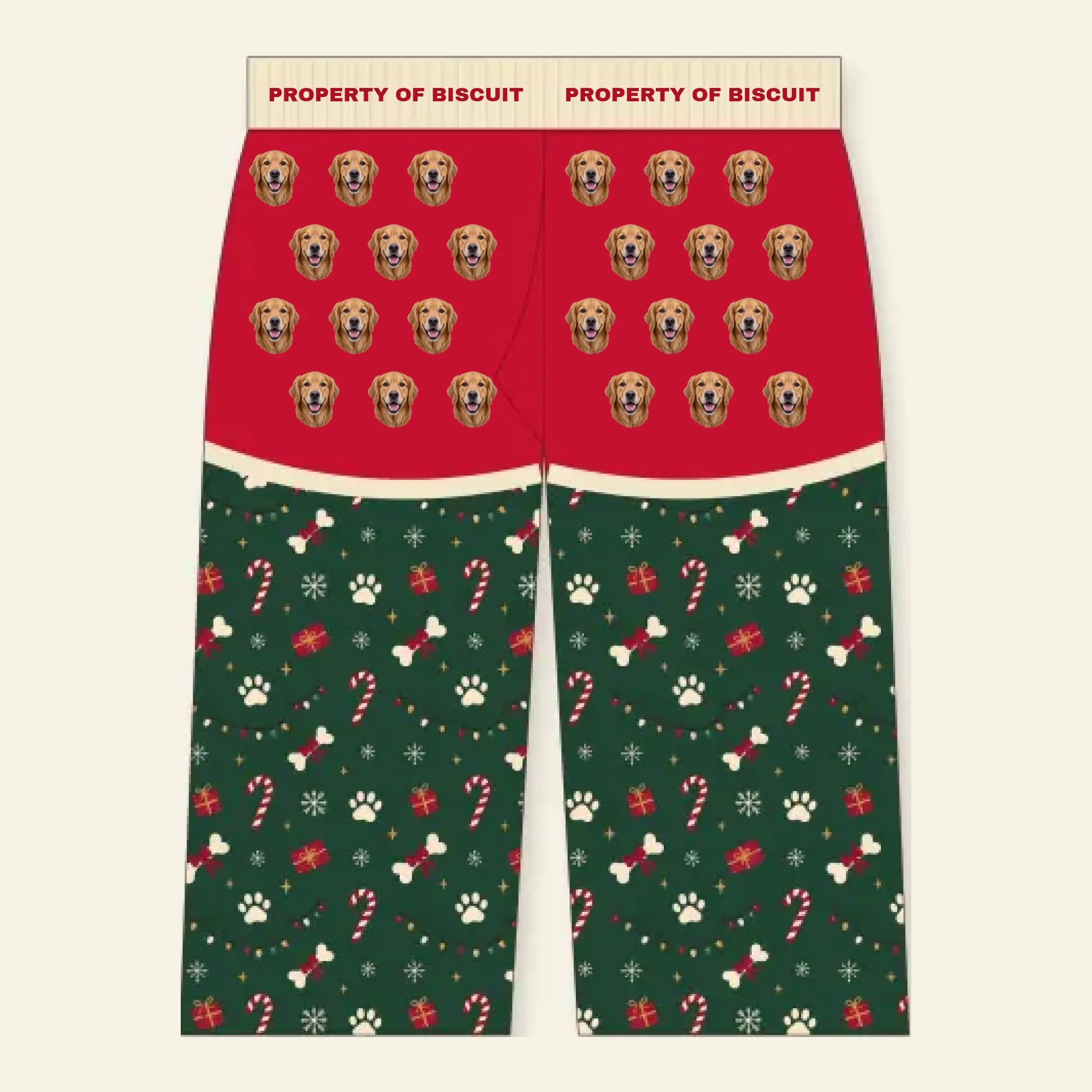 Live preview of your custom pet face Christmas pajama pants print