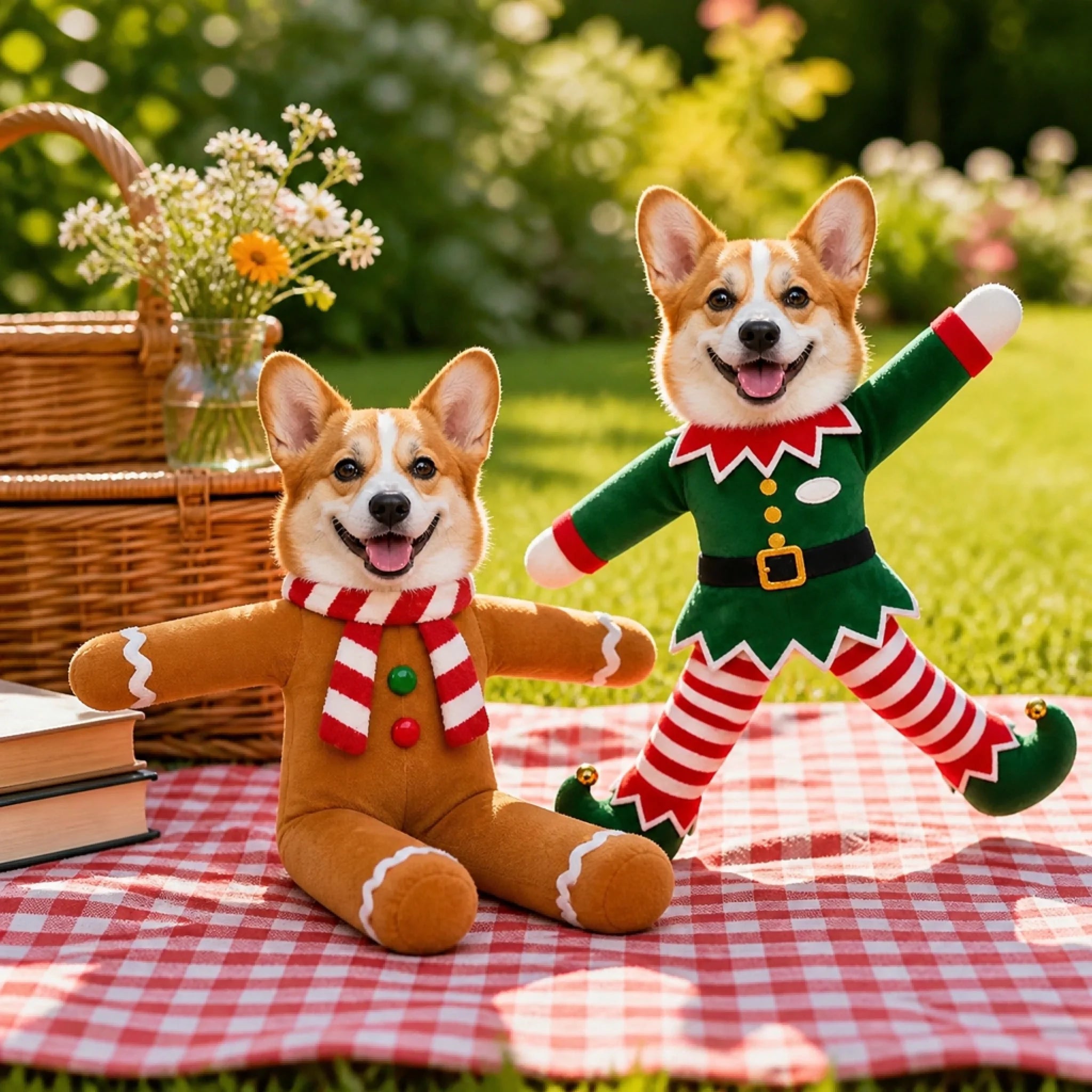 Custom pet plush doll at a picnic