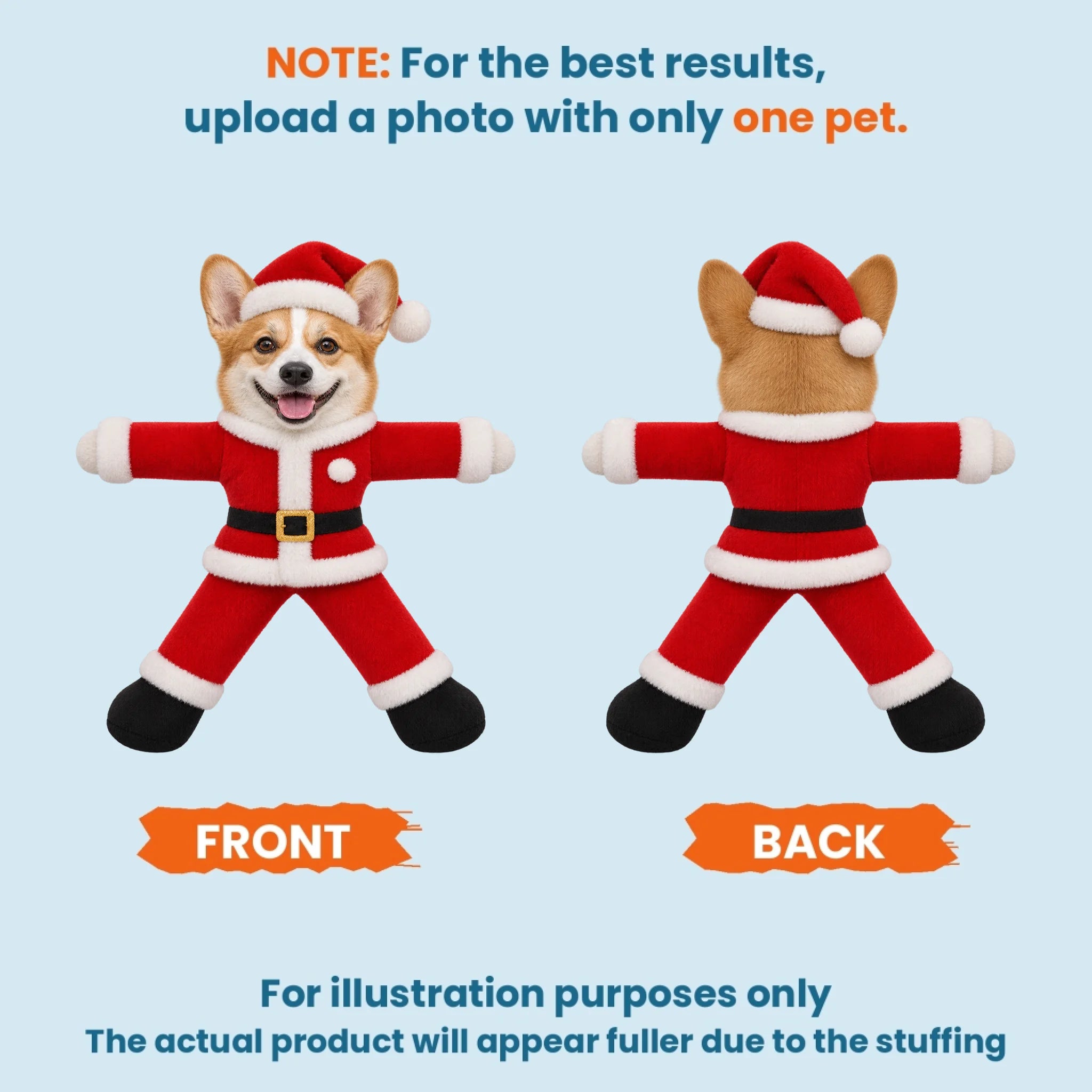 Personalized pet poseable plush doll - front and back