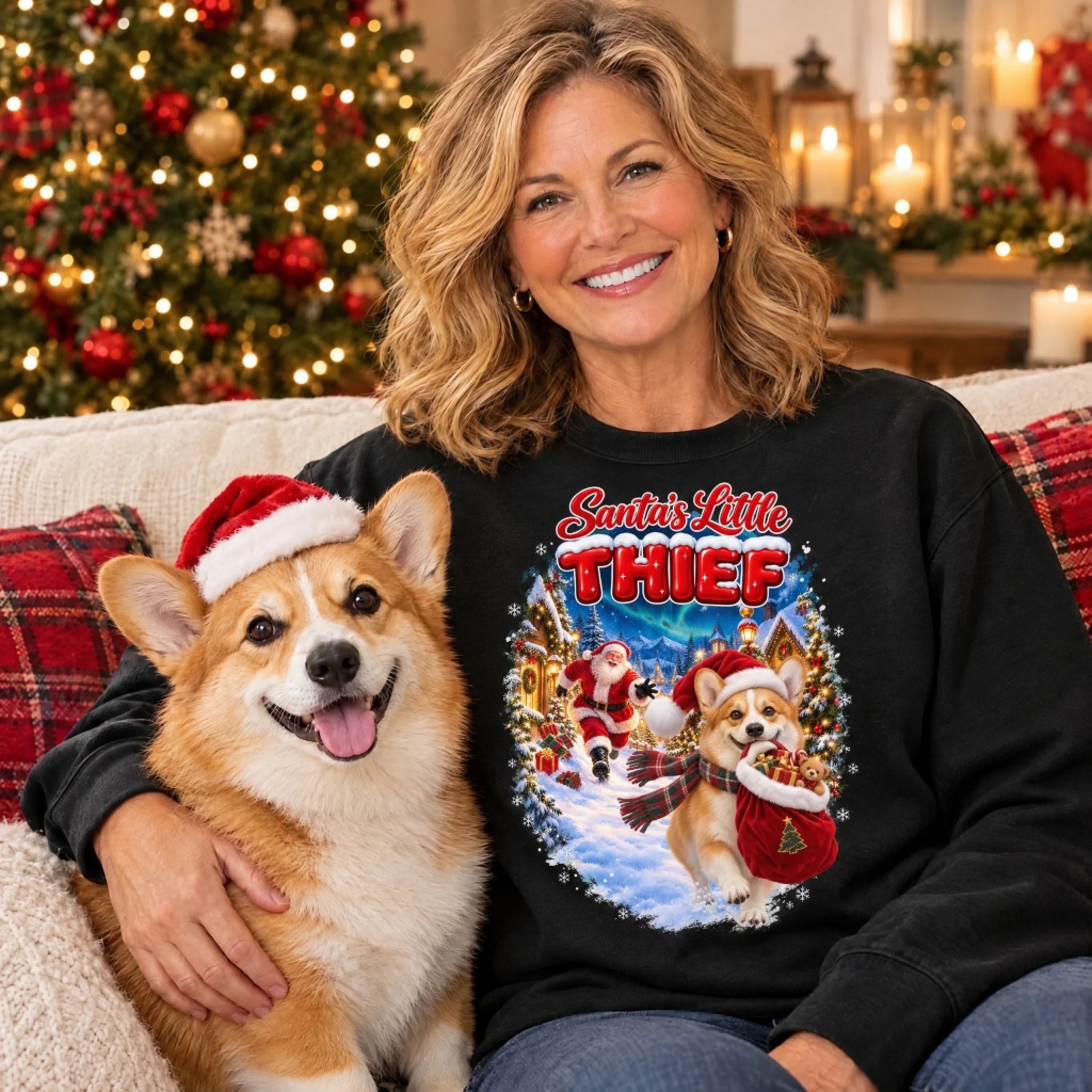 Santa's Little Thief custom pet photo Christmas shirt