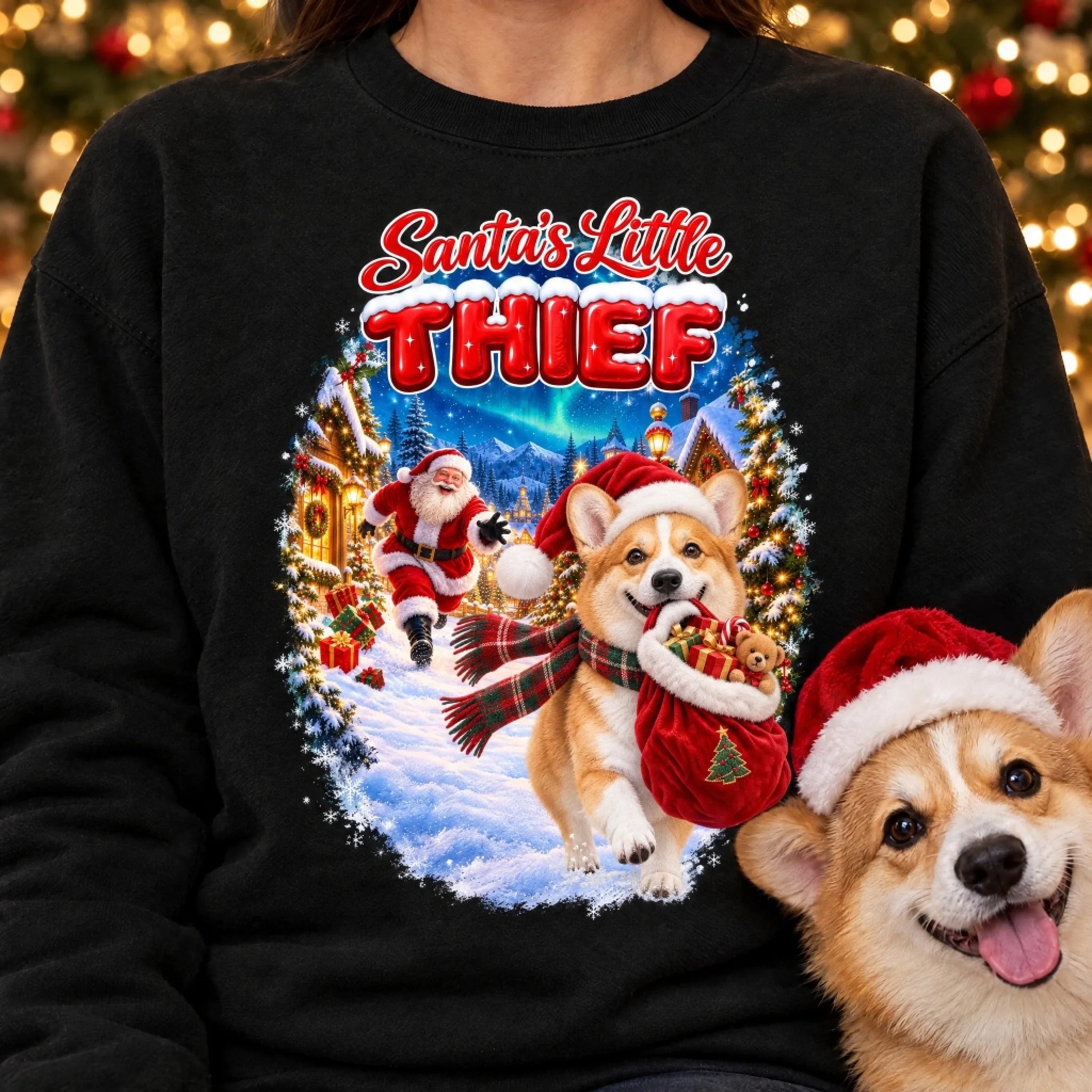 Santa's Little Thief custom pet photo Christmas shirt