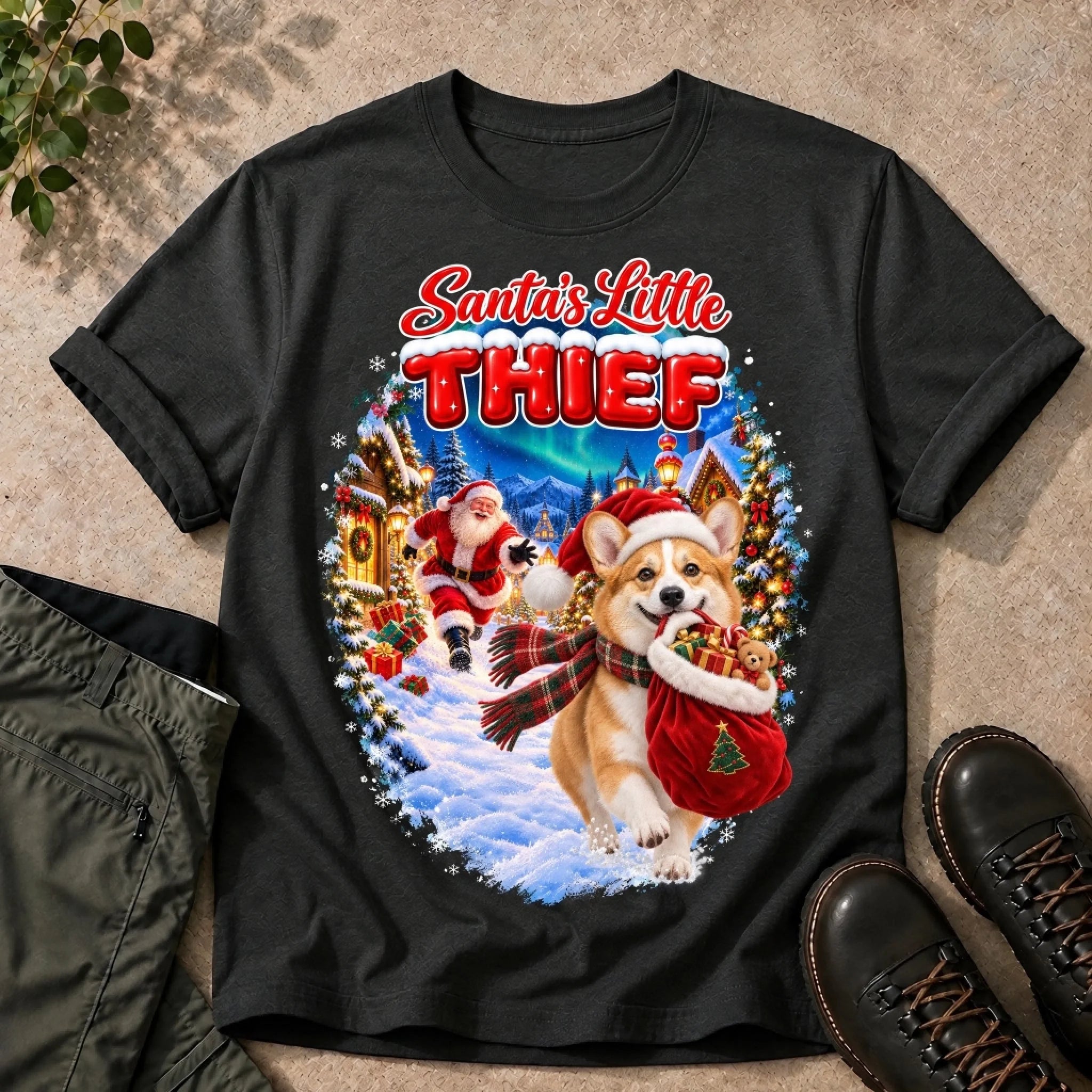 Santa's Little Thief custom pet photo Christmas shirt