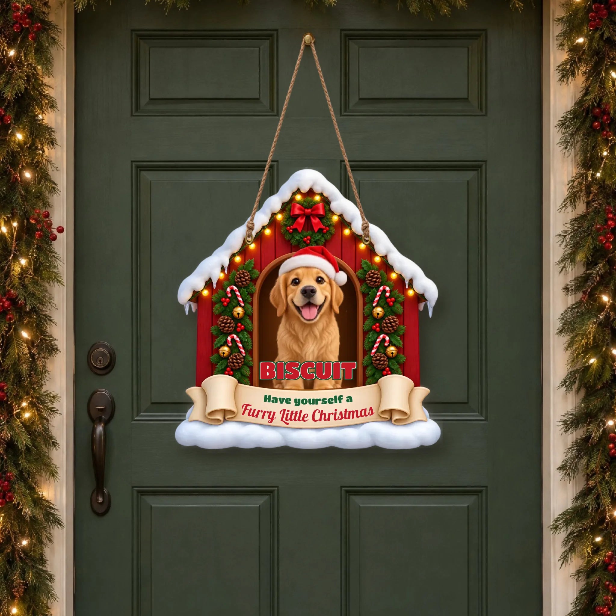 Personalized pet photo Christmas door hanger Furry Little Christmas