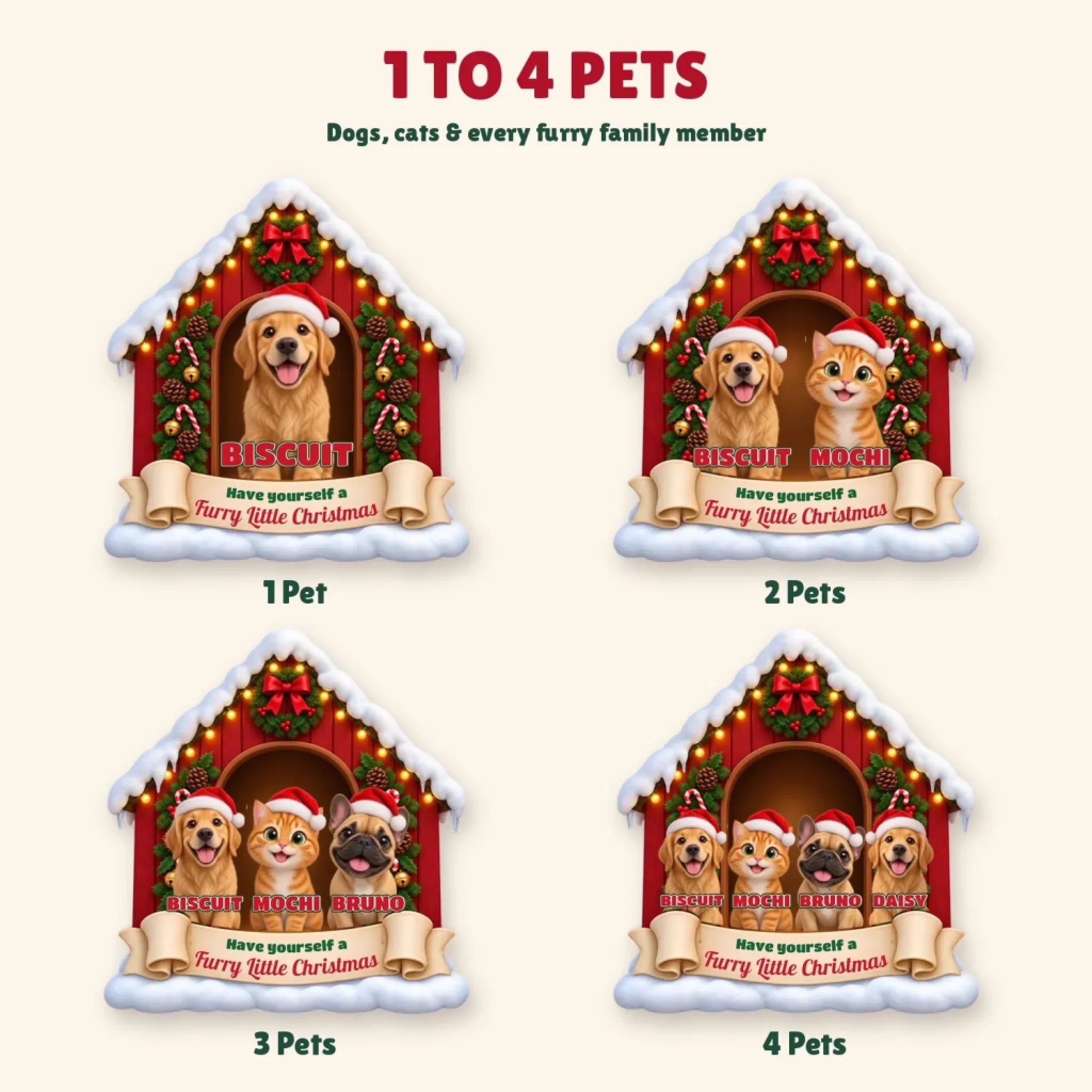 Custom Christmas door hanger with 1, 2, 3 or 4 pets